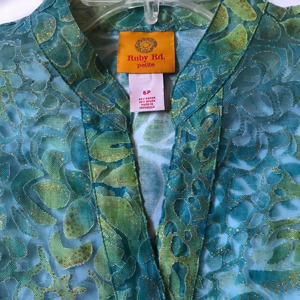 Ruby Rd. Blue Green Shimmering Sheer Button Down … - image 6